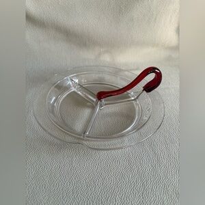 Duncan Miller Divided Relish Dish With Ruby Red Handle - Vintage - EUC